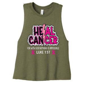 Heal Cancer Believe God Christian Breast Cancer Awareness Women's Racerback Cropped Tank