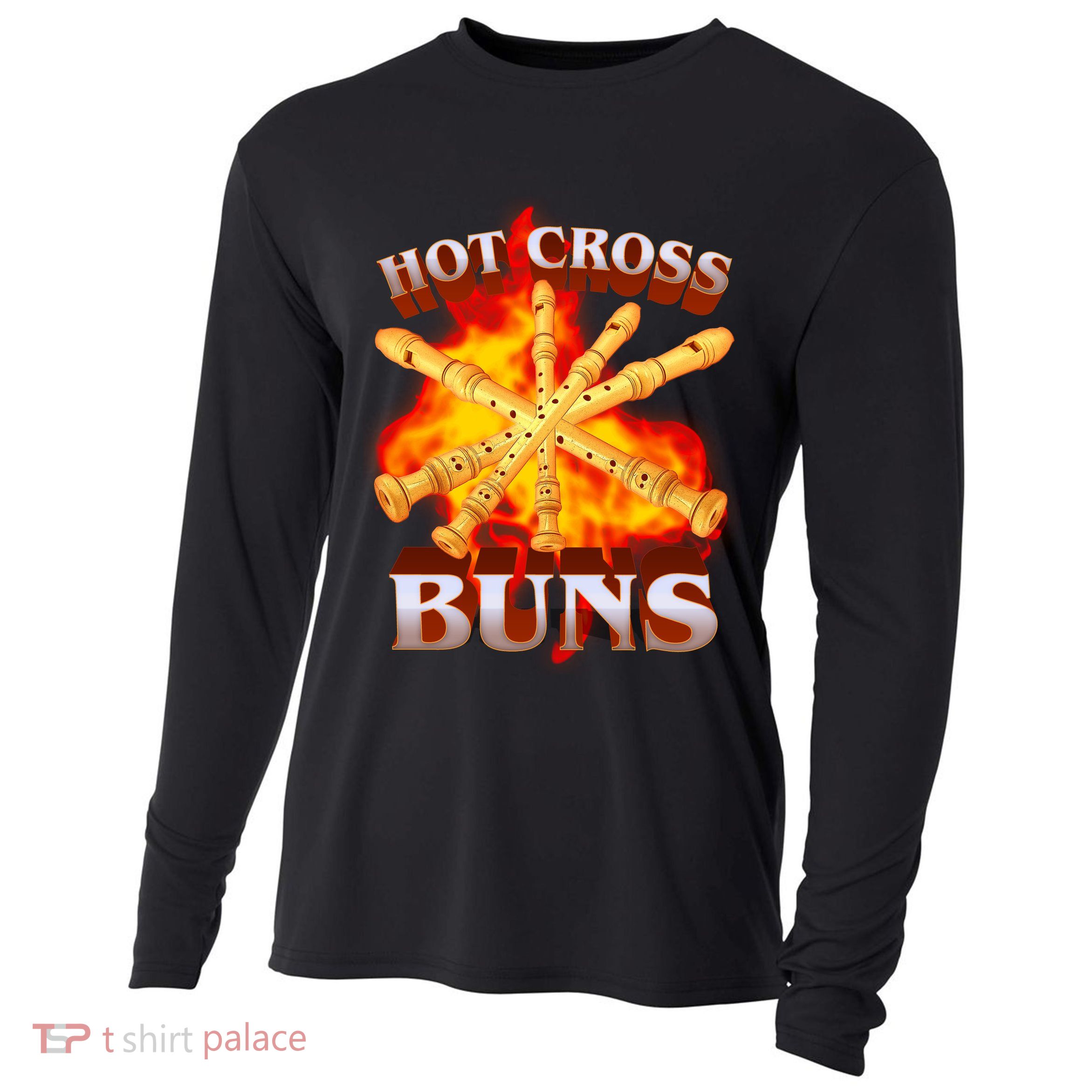 Hot Cross Buns Fire Recorder Flute Cooling Performance Long Sleeve Crew