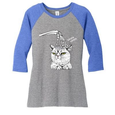 Halloween Cat Black Lover Skeleton Hand Boop Funny Meaningful Gift Women's Tri-Blend 3/4-Sleeve Raglan Shirt