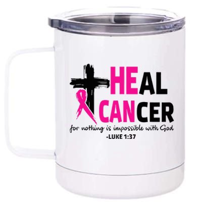 Heal Cancer Believe God Christian Breast Cancer Awareness 12 oz Stainless Steel Tumbler Cup