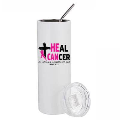 Heal Cancer Believe God Christian Breast Cancer Awareness Stainless Steel Tumbler