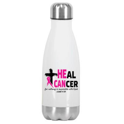 Heal Cancer Believe God Christian Breast Cancer Awareness Stainless Steel Insulated Water Bottle