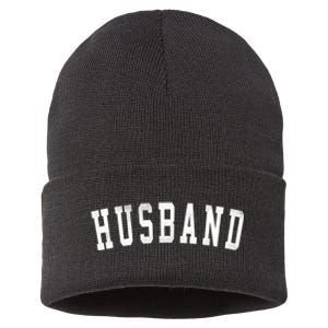 Husband Classic Bold Font FatherS Day Husband Sustainable Knit Beanie