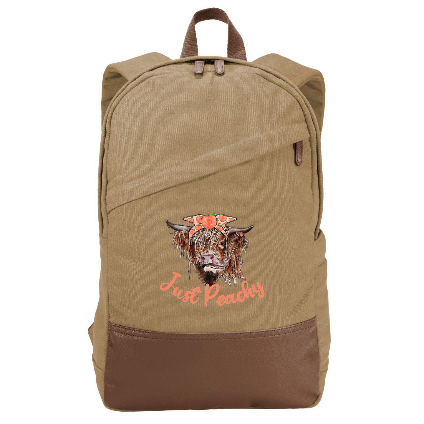 Highland Cow Bandana Just Peachy Western Country Peach Lover Cotton Canvas Backpack