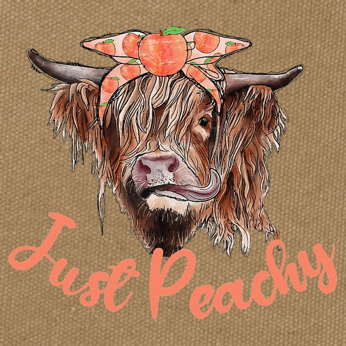 Highland Cow Bandana Just Peachy Western Country Peach Lover Cotton Canvas Backpack