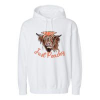 Highland Cow Bandana Just Peachy Western Country Peach Lover Garment-Dyed Fleece Hoodie