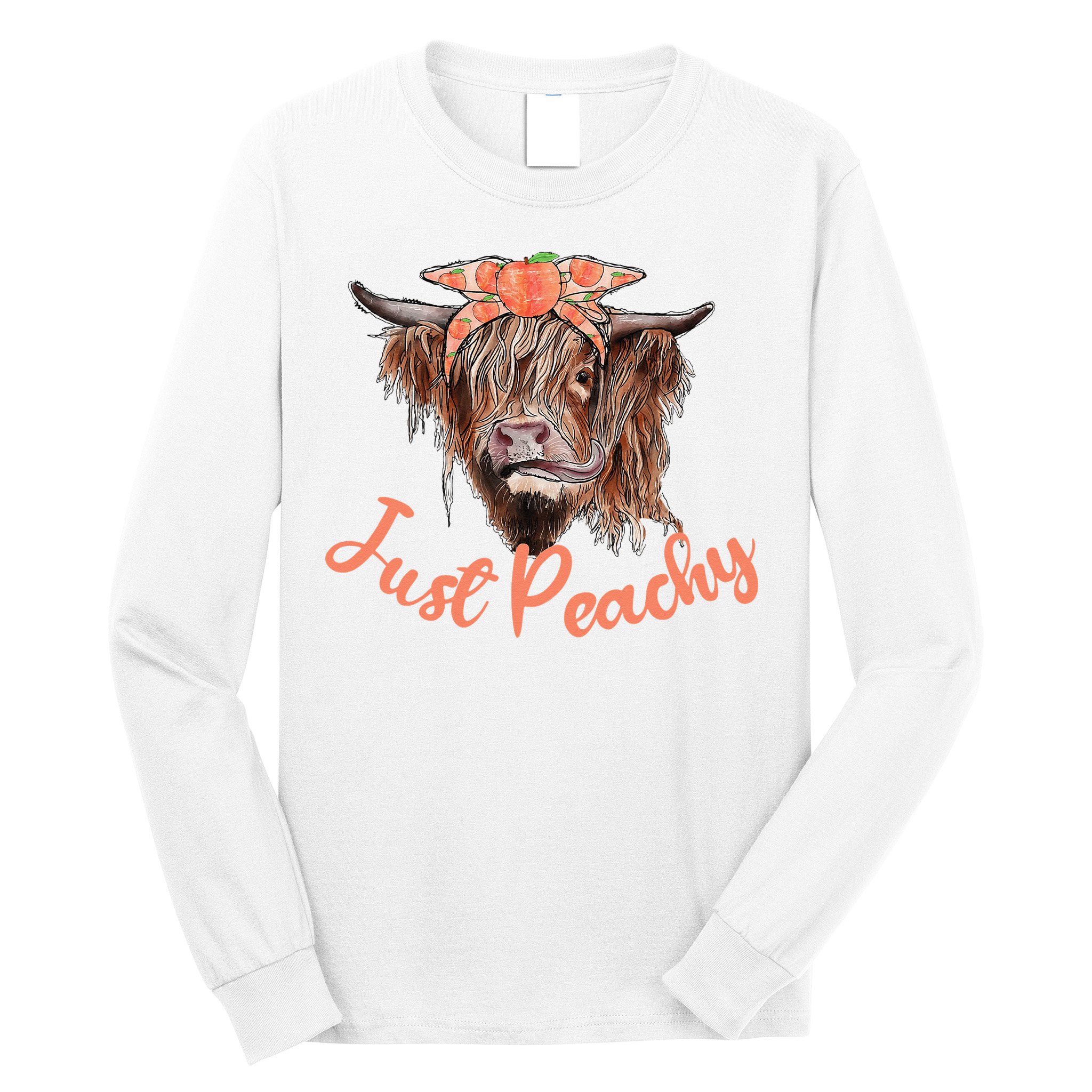 Highland Cow Bandana Just Peachy Western Country Peach Lover Long Sleeve Shirt