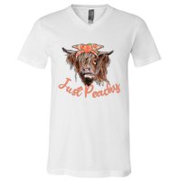 Highland Cow Bandana Just Peachy Western Country Peach Lover V-Neck T-Shirt