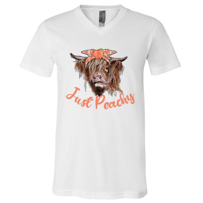 Highland Cow Bandana Just Peachy Western Country Peach Lover V-Neck T-Shirt