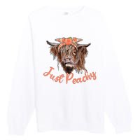 Highland Cow Bandana Just Peachy Western Country Peach Lover Premium Crewneck Sweatshirt