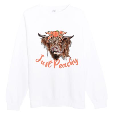 Highland Cow Bandana Just Peachy Western Country Peach Lover Premium Crewneck Sweatshirt