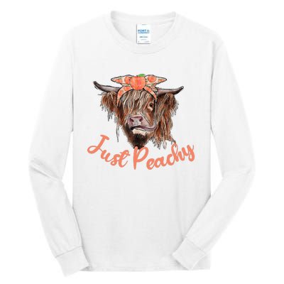 Highland Cow Bandana Just Peachy Western Country Peach Lover Tall Long Sleeve T-Shirt