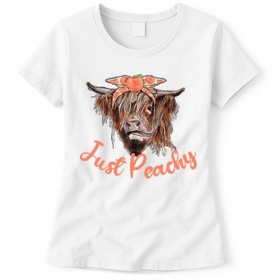Highland Cow Bandana Just Peachy Western Country Peach Lover Womens T-Shirt