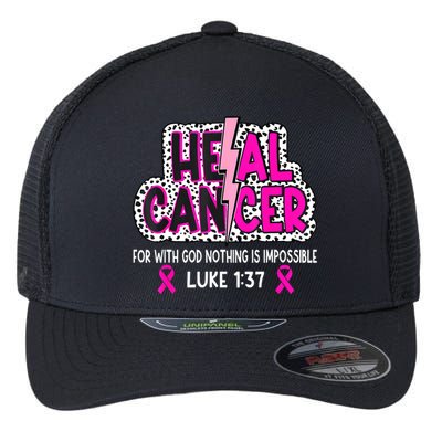 Heal Cancer Believe God Christian Breast Cancer Awareness Flexfit Unipanel Trucker Cap