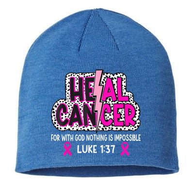 Heal Cancer Believe God Christian Breast Cancer Awareness Sustainable Beanie