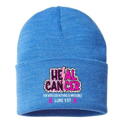 Heal Cancer Believe God Christian Breast Cancer Awareness Sustainable Knit Beanie