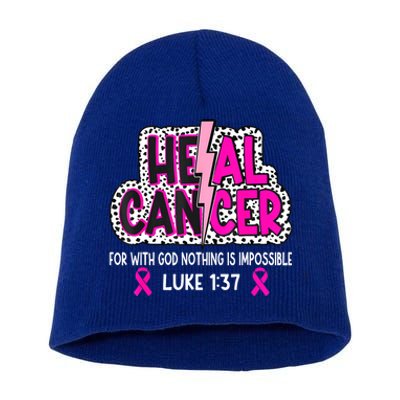 Heal Cancer Believe God Christian Breast Cancer Awareness Short Acrylic Beanie