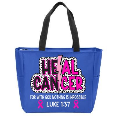 Heal Cancer Believe God Christian Breast Cancer Awareness Zip Tote Bag