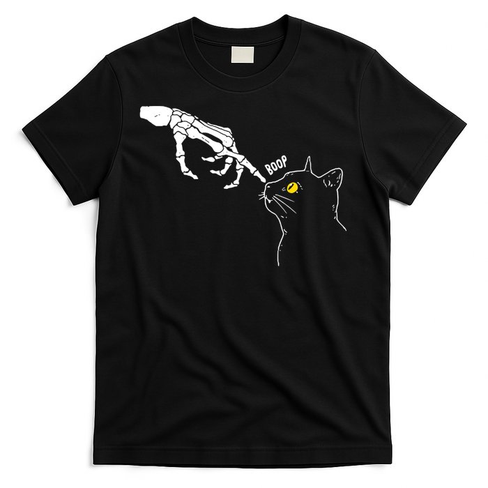 Halloween Cat Black Lover Skeleton Hand Boop T-Shirt