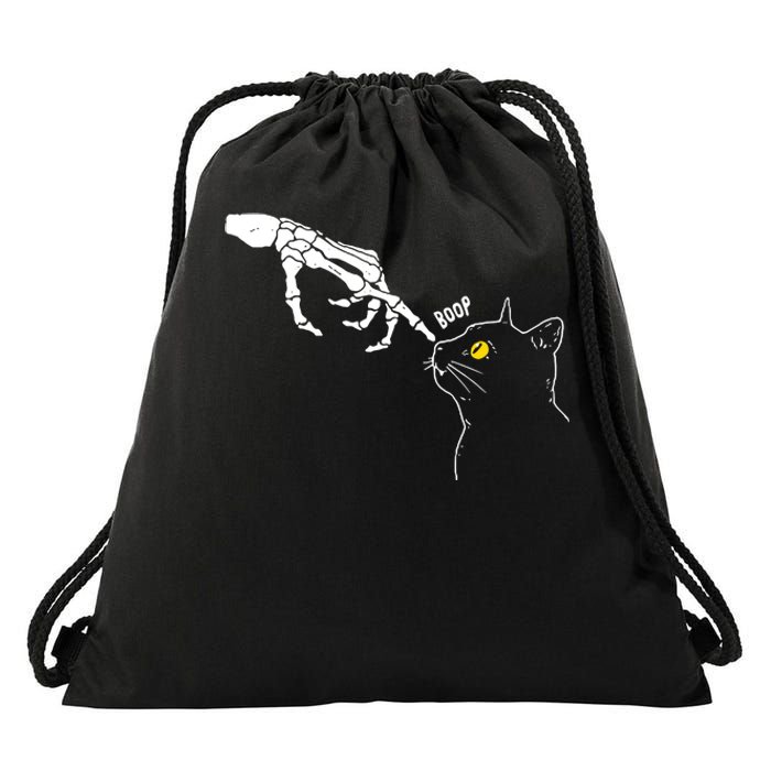 Halloween Cat Black Lover Skeleton Hand Boop Drawstring Bag