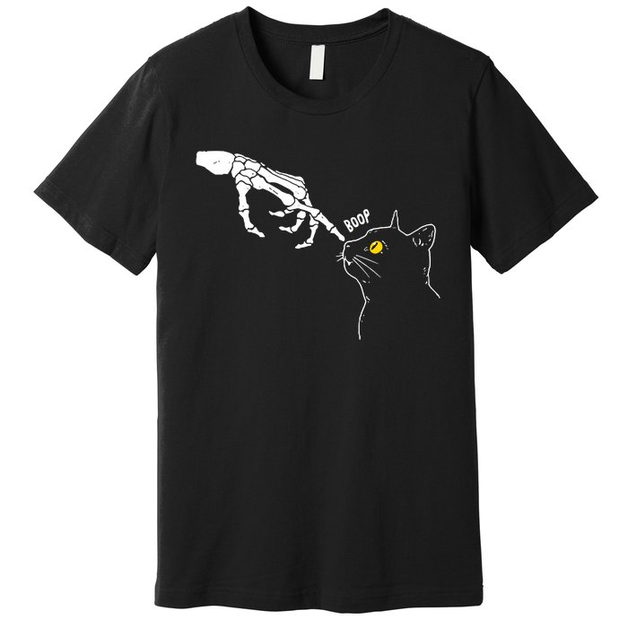 Halloween Cat Black Lover Skeleton Hand Boop Premium T-Shirt