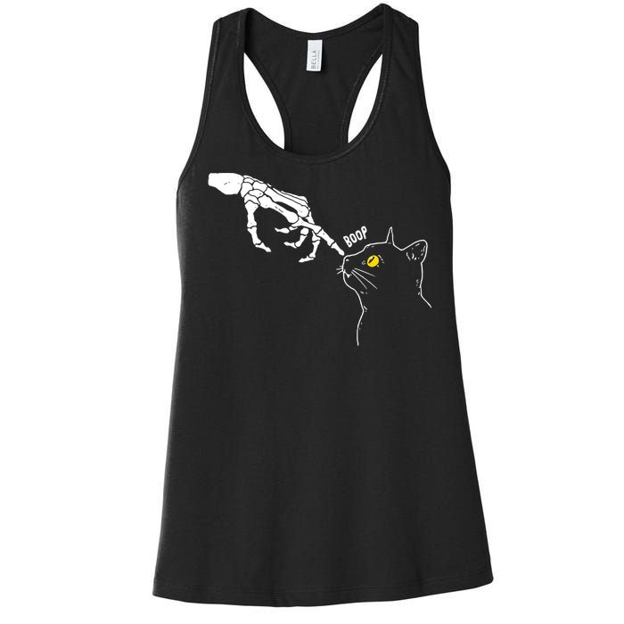 Halloween Cat Black Lover Skeleton Hand Boop Women's Racerback Tank