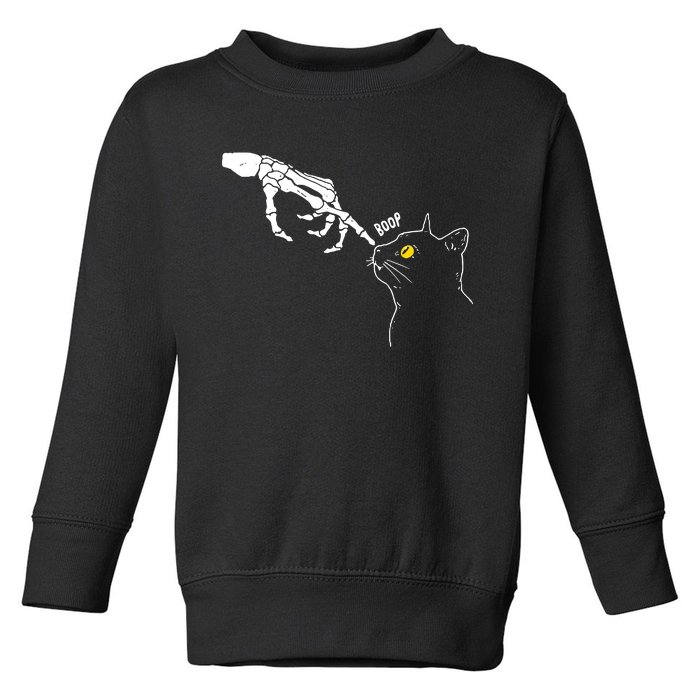 Halloween Cat Black Lover Skeleton Hand Boop Toddler Sweatshirt