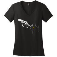 Halloween Cat Black Lover Skeleton Hand Boop Women's V-Neck T-Shirt