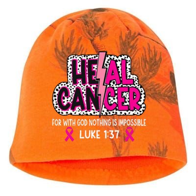 Heal Cancer Believe God Christian Breast Cancer Awareness Kati - Camo Knit Beanie