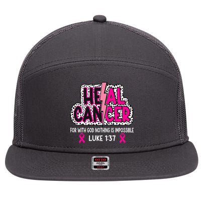 Heal Cancer Believe God Christian Breast Cancer Awareness 7 Panel Mesh Trucker Snapback Hat