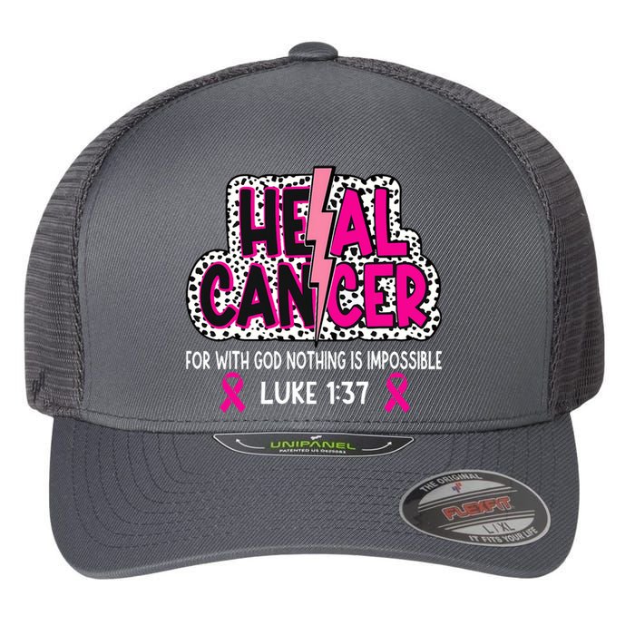 Heal Cancer Believe God Christian Breast Cancer Awareness Flexfit Unipanel Trucker Cap