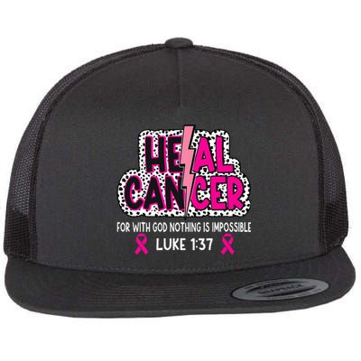 Heal Cancer Believe God Christian Breast Cancer Awareness Flat Bill Trucker Hat