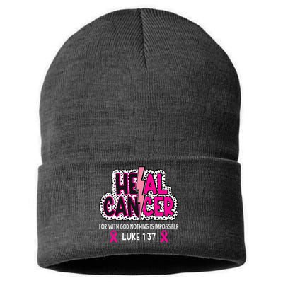 Heal Cancer Believe God Christian Breast Cancer Awareness Sustainable Knit Beanie