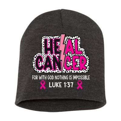 Heal Cancer Believe God Christian Breast Cancer Awareness Short Acrylic Beanie