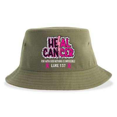 Heal Cancer Believe God Christian Breast Cancer Awareness Sustainable Bucket Hat