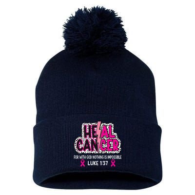 Heal Cancer Believe God Christian Breast Cancer Awareness Pom Pom 12in Knit Beanie