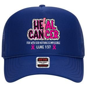 Heal Cancer Believe God Christian Breast Cancer Awareness High Crown Mesh Back Trucker Hat