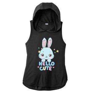 Hello Cute Bunny Blue Pink Girly Rabbit Childrens Ladies PosiCharge Tri-Blend Wicking Draft Hoodie Tank