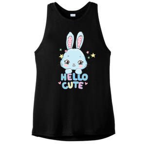 Hello Cute Bunny Blue Pink Girly Rabbit Childrens Ladies PosiCharge Tri-Blend Wicking Tank