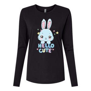 Hello Cute Bunny Blue Pink Girly Rabbit Childrens Womens Cotton Relaxed Long Sleeve T-Shirt