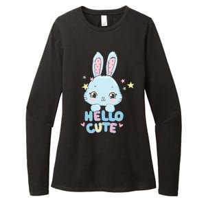 Hello Cute Bunny Blue Pink Girly Rabbit Childrens Womens CVC Long Sleeve Shirt