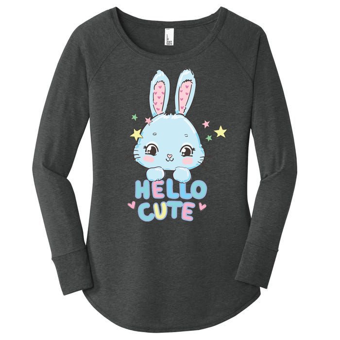 Hello Cute Bunny Blue Pink Girly Rabbit Childrens Women's Perfect Tri Tunic Long Sleeve Shirt