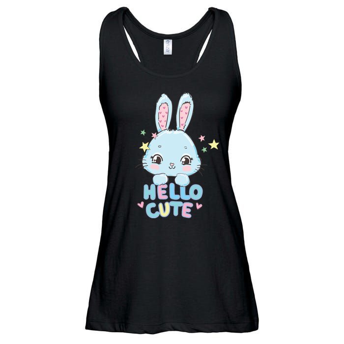 Hello Cute Bunny Blue Pink Girly Rabbit Childrens Ladies Essential Flowy Tank