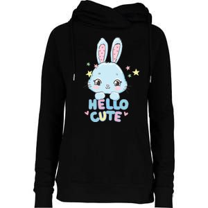 Hello Cute Bunny Blue Pink Girly Rabbit Childrens Womens Funnel Neck Pullover Hood