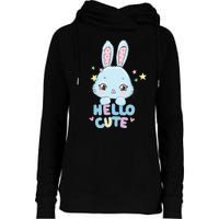 Hello Cute Bunny Blue Pink Girly Rabbit Childrens Womens Funnel Neck Pullover Hood