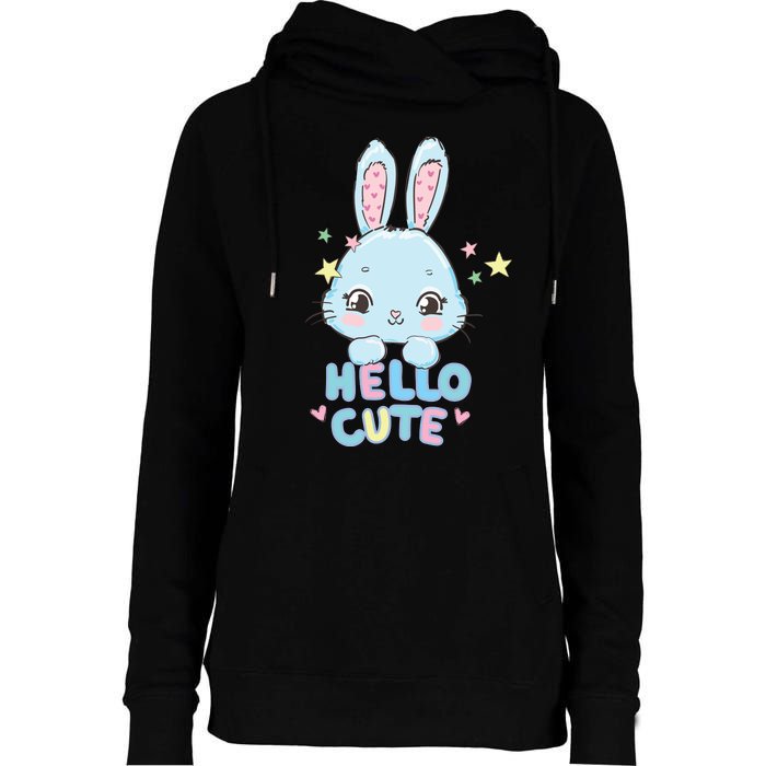 Hello Cute Bunny Blue Pink Girly Rabbit Childrens Womens Funnel Neck Pullover Hood