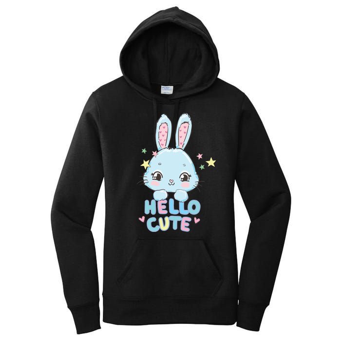 Hello Cute Bunny Blue Pink Girly Rabbit Childrens Women's Pullover Hoodie