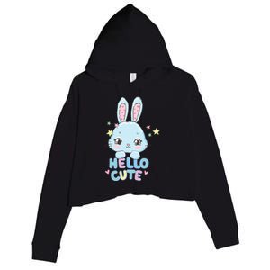 Hello Cute Bunny Blue Pink Girly Rabbit Childrens Crop Fleece Hoodie