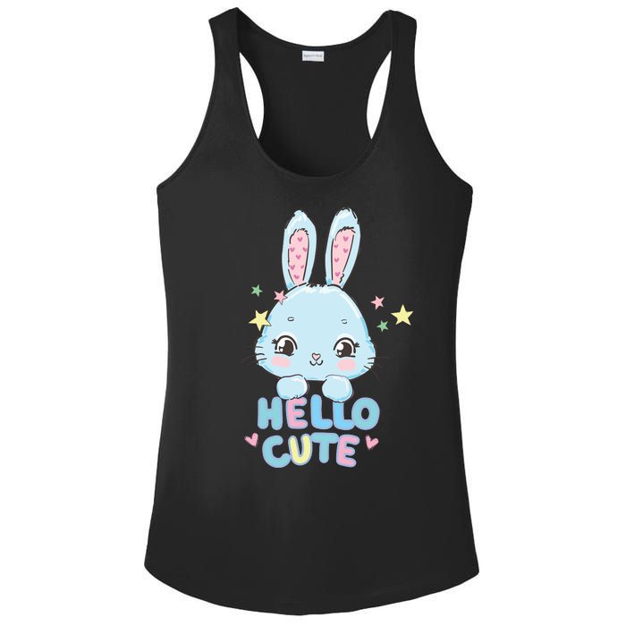 Hello Cute Bunny Blue Pink Girly Rabbit Childrens Ladies PosiCharge Competitor Racerback Tank