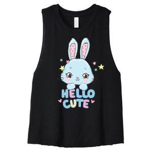 Hello Cute Bunny Blue Pink Girly Rabbit Childrens Women's Racerback Cropped Tank